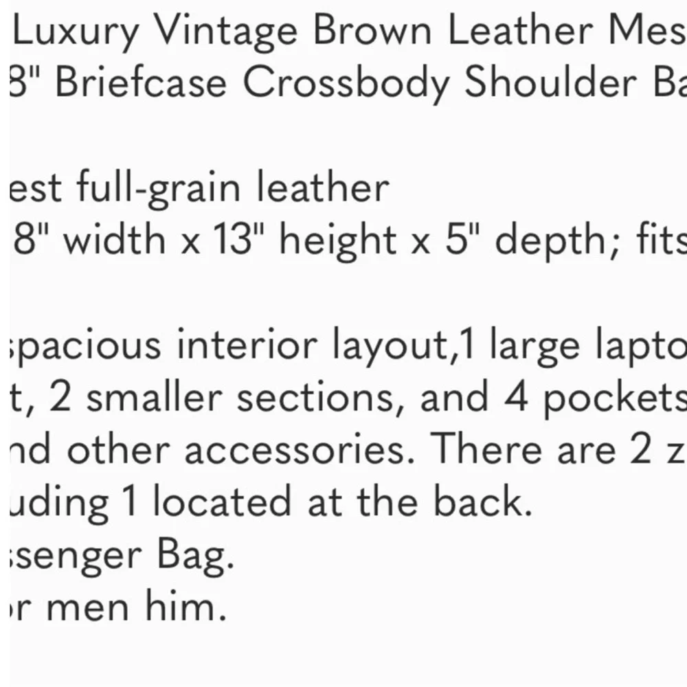 Men's Vintage Real Genuine Leather Messenger Laptop Bag 18